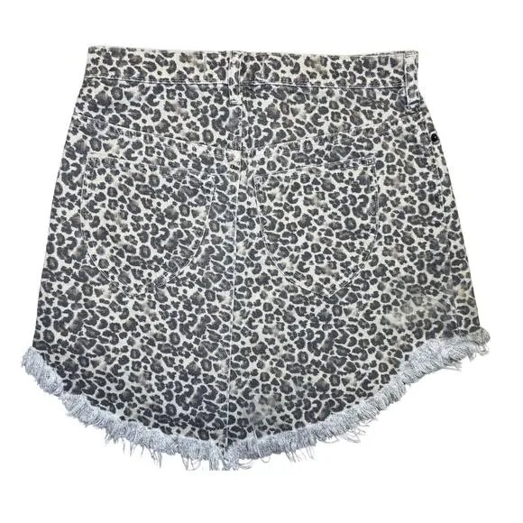 Free People We The Free Bailey Leopard Print Frayed Hem Denim Mini Skirt Sz 26 - Picture 5 of 11